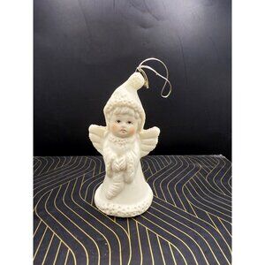 Vtg. Porcelain Angel Ornament With Knit Texture & Wings For Christmas Decor